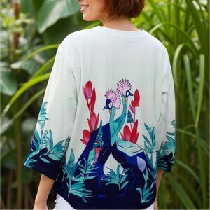 Chico's Jacket Women's Size 4 (2X) Open Colorful Crowned Crane Satin Sky NWT